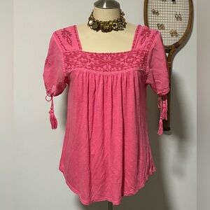 Lucky Brand Pink Embroidered Blouse, Small